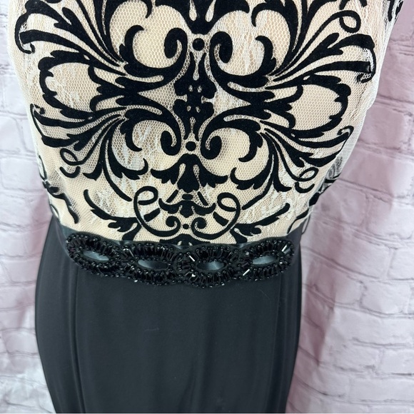 betsy & adam formal evening dress sz 14  black cream sheer top empire waist - Picture 2 of 12